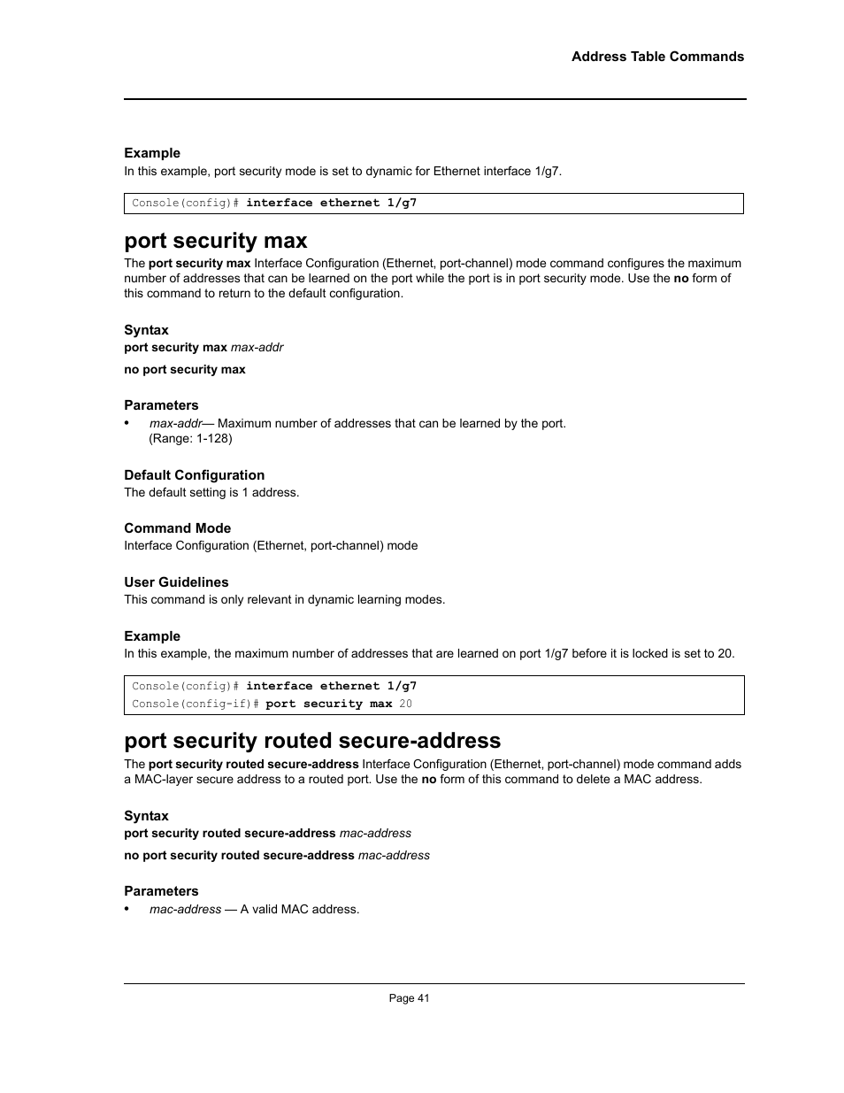 Port security max, Port security routed secure-address | Allied Telesis AT-S95 CLI User Manual | Page 53 / 348