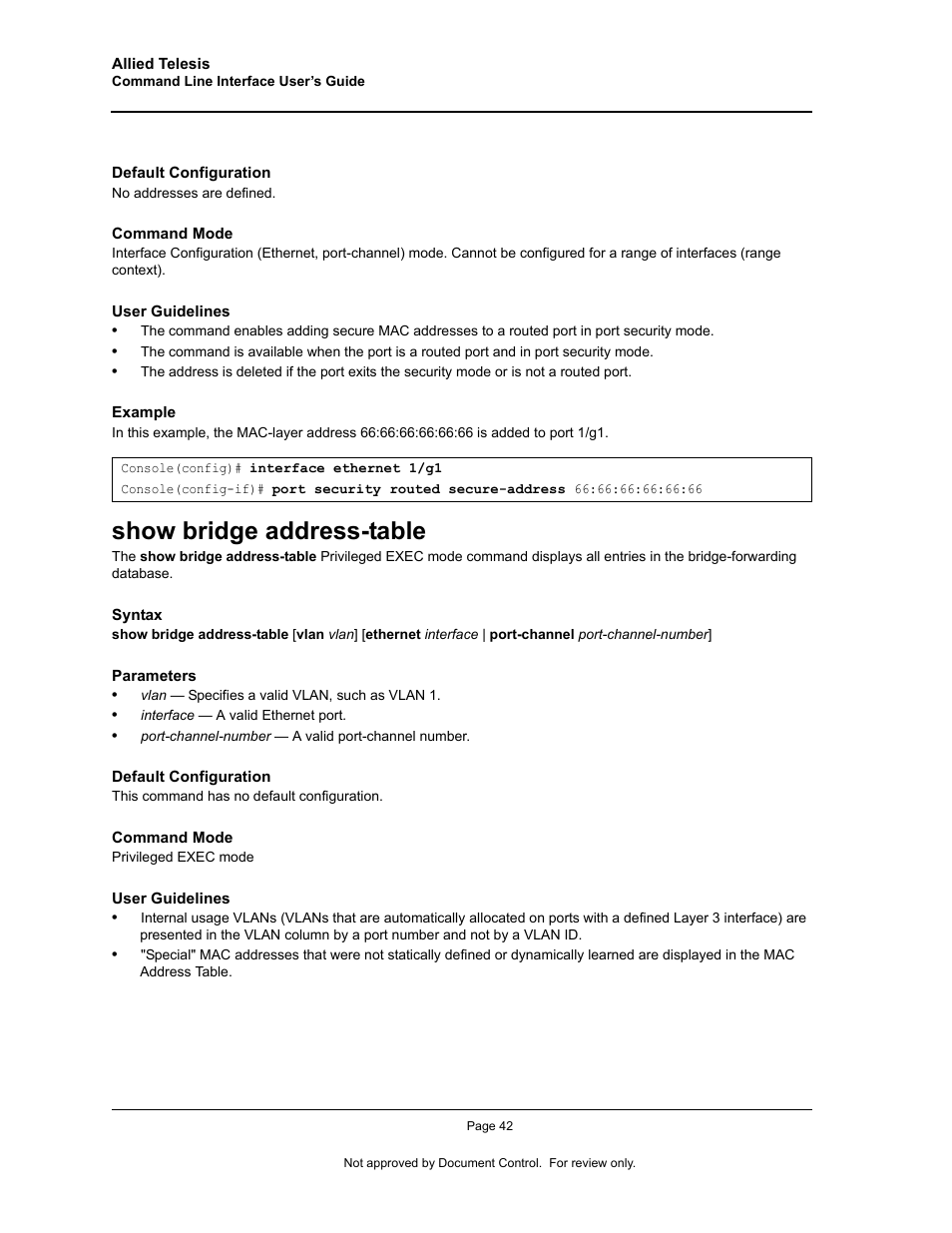 Show bridge address-table | Allied Telesis AT-S95 CLI User Manual | Page 54 / 348