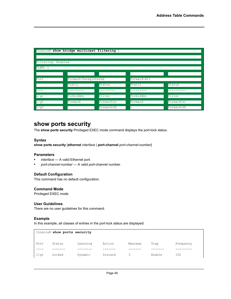 Show ports security | Allied Telesis AT-S95 CLI User Manual | Page 61 / 348