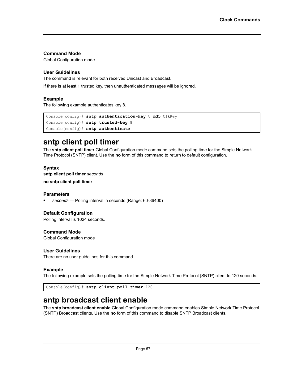 Sntp client poll timer, Sntp broadcast client enable | Allied Telesis AT-S95 CLI User Manual | Page 69 / 348