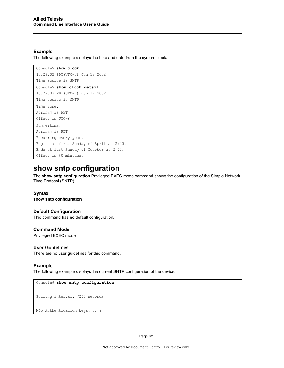 Show sntp configuration | Allied Telesis AT-S95 CLI User Manual | Page 74 / 348