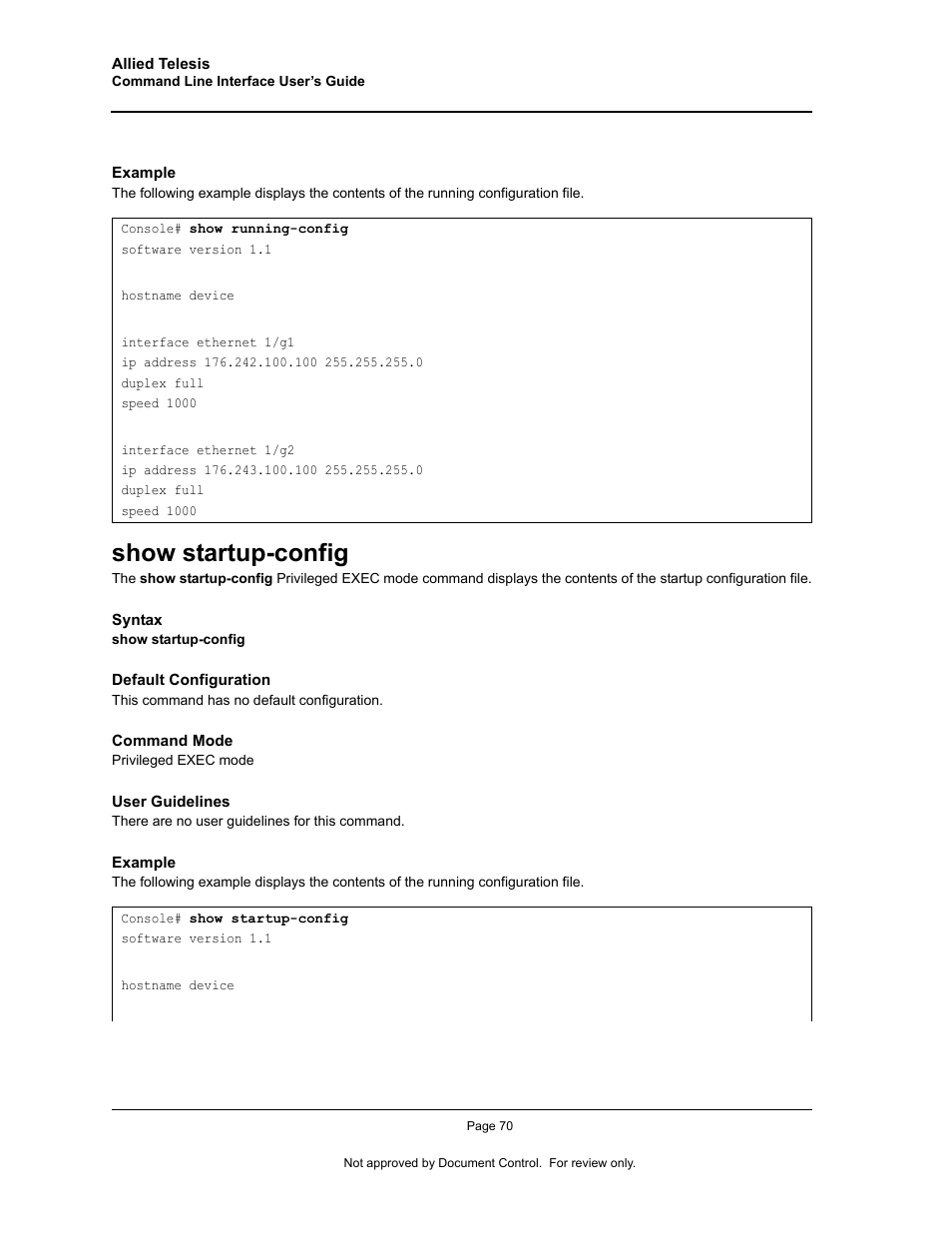 Show startup-config | Allied Telesis AT-S95 CLI User Manual | Page 82 / 348