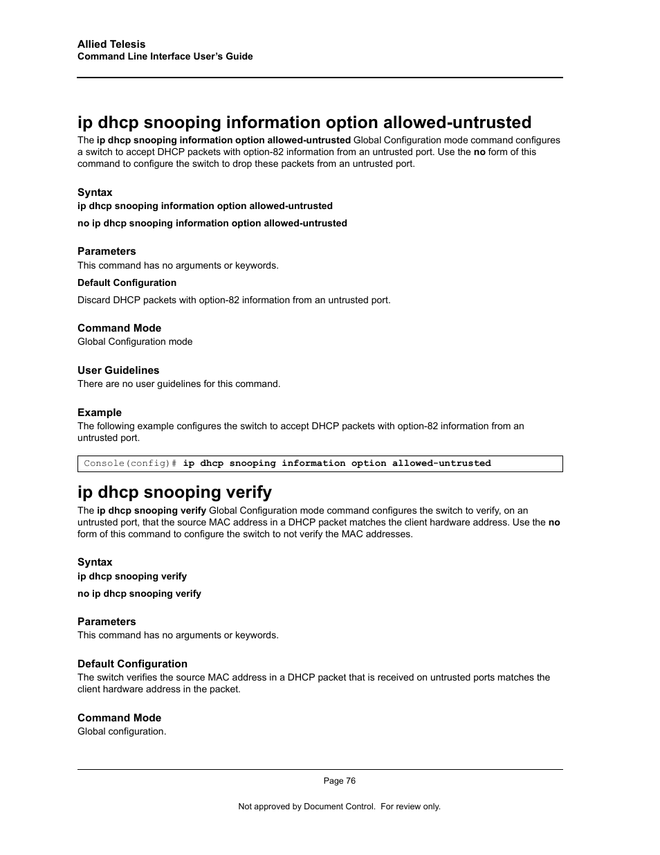 Ip dhcp snooping verify | Allied Telesis AT-S95 CLI User Manual | Page 88 / 348