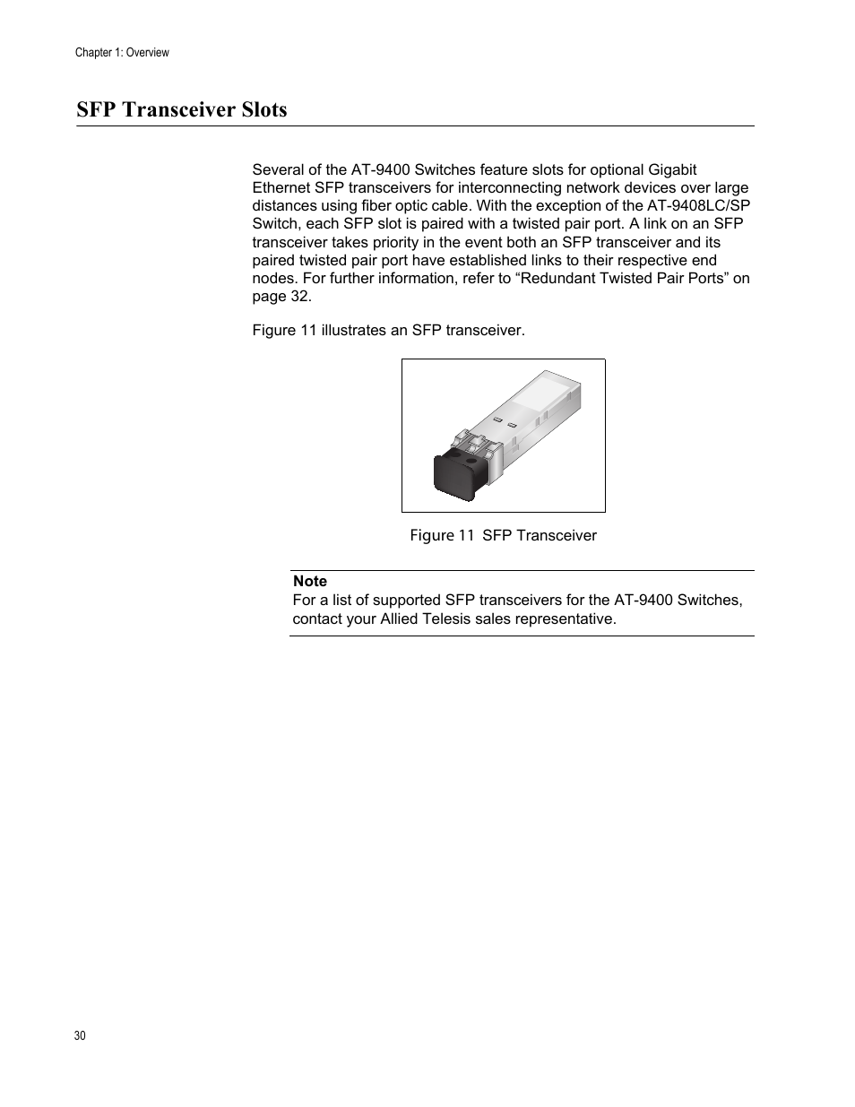 Sfp transceiver slots | Allied Telesis AT-9448Ts/XP (Basic Layer 3) User Manual | Page 30 / 84