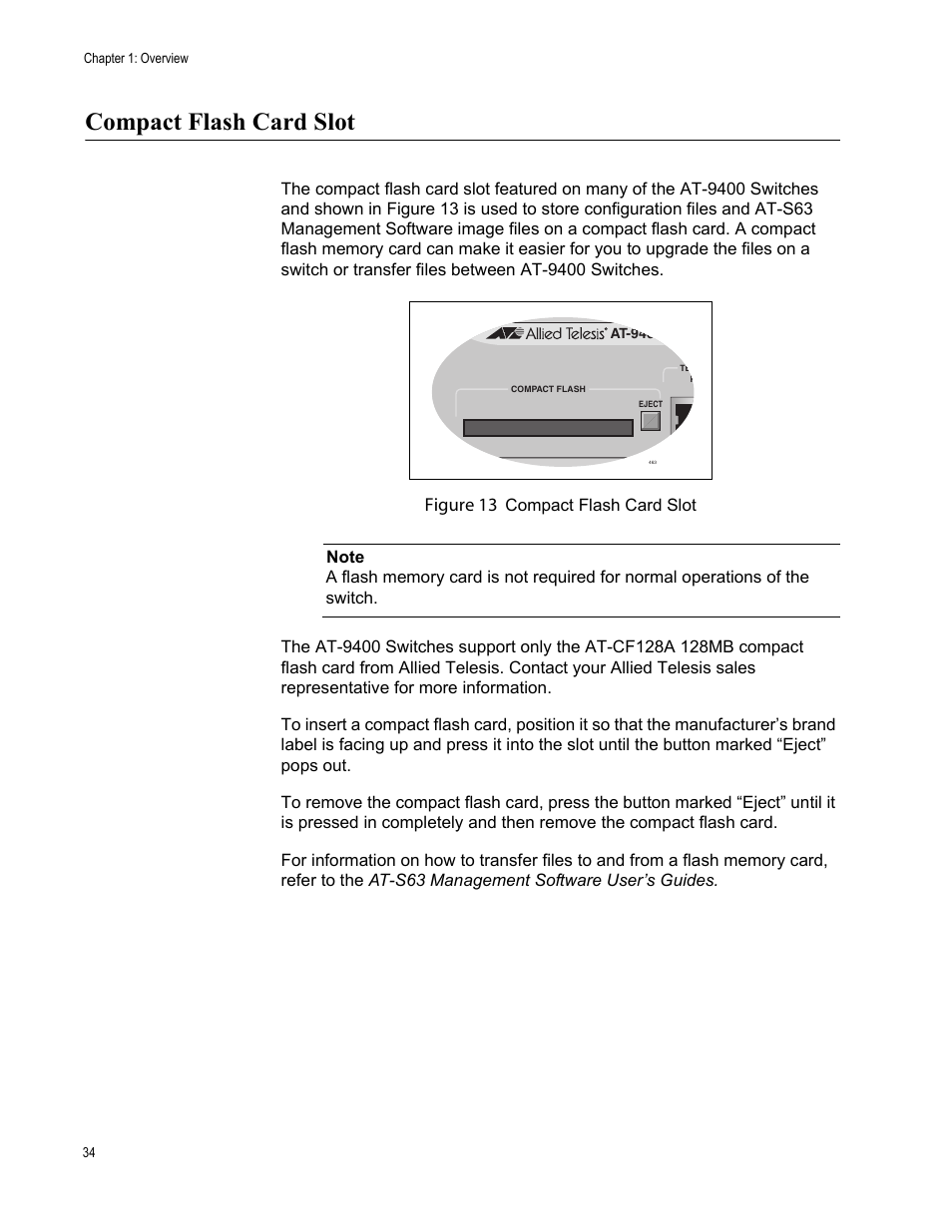 Compact flash card slot, Figure 13 | Allied Telesis AT-9448Ts/XP (Basic Layer 3) User Manual | Page 34 / 84