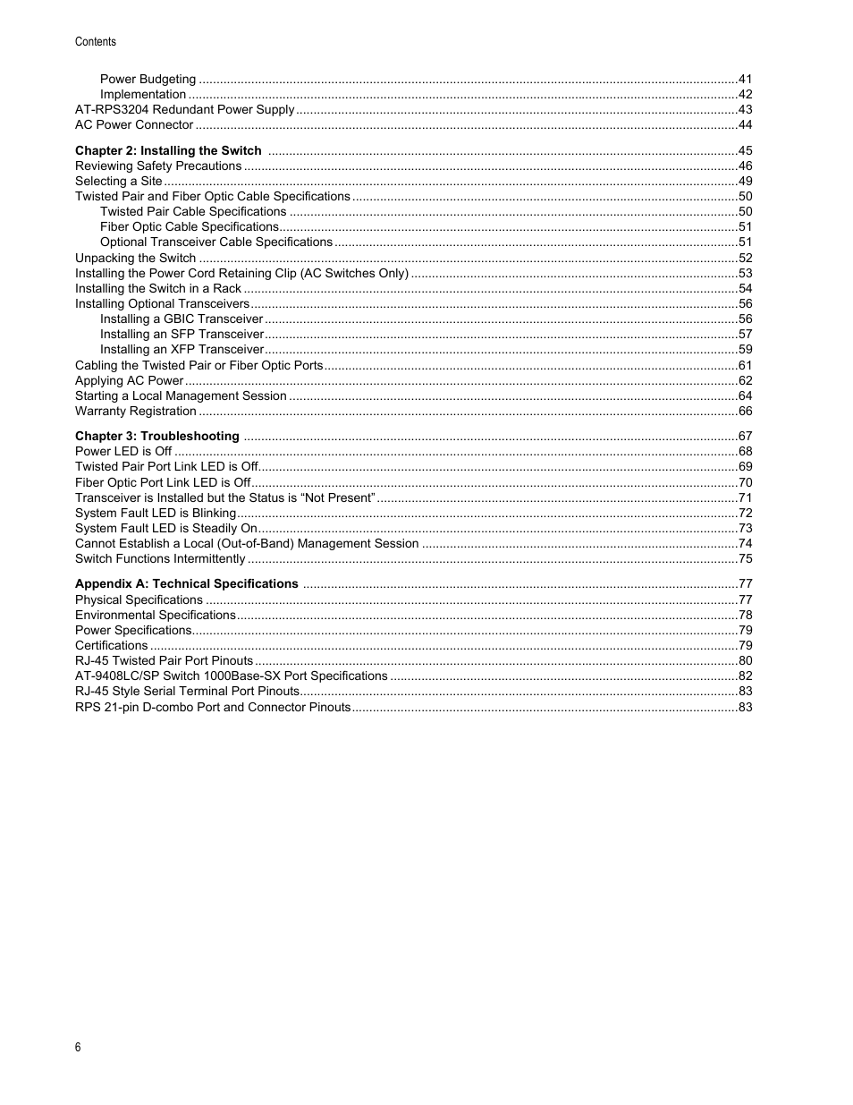 Chapter 2, Chapter 3, Appendix a | Allied Telesis AT-9448Ts/XP (Basic Layer 3) User Manual | Page 6 / 84