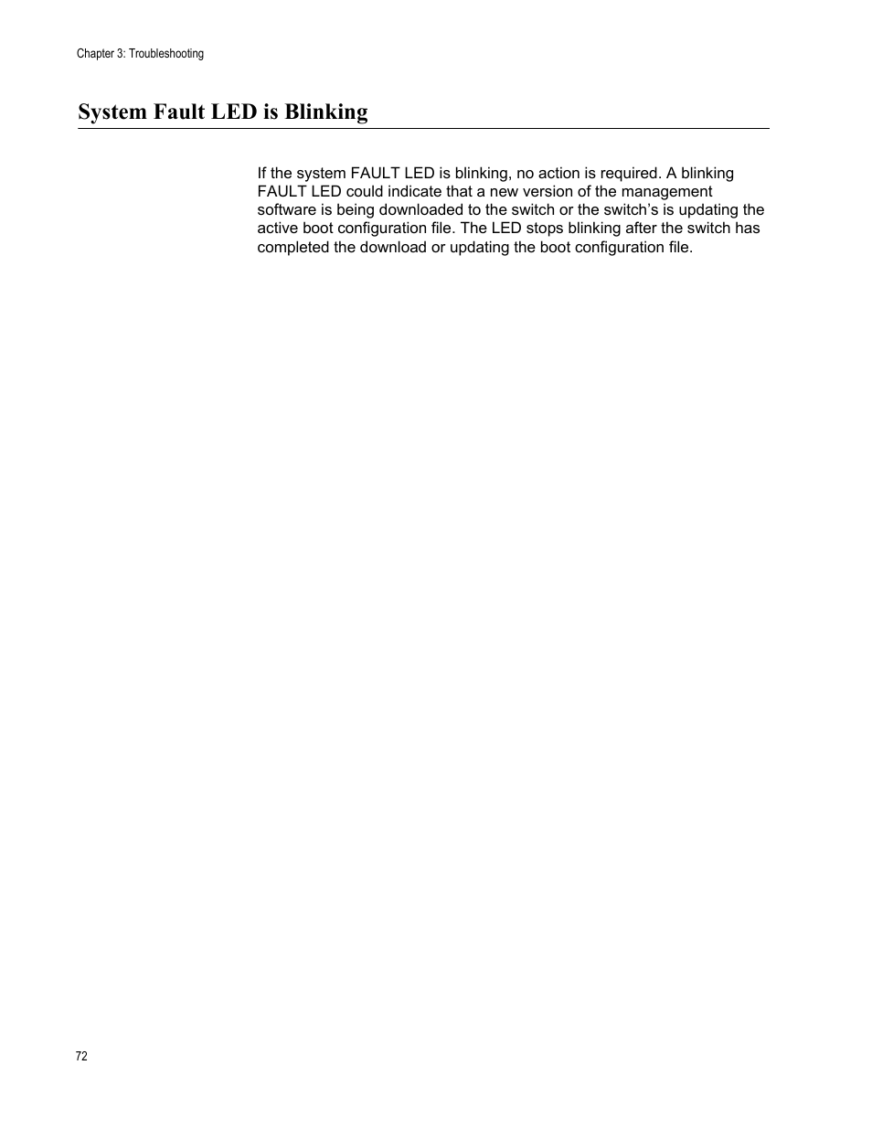 System fault led is blinking | Allied Telesis AT-9448Ts/XP (Basic Layer 3) User Manual | Page 72 / 84