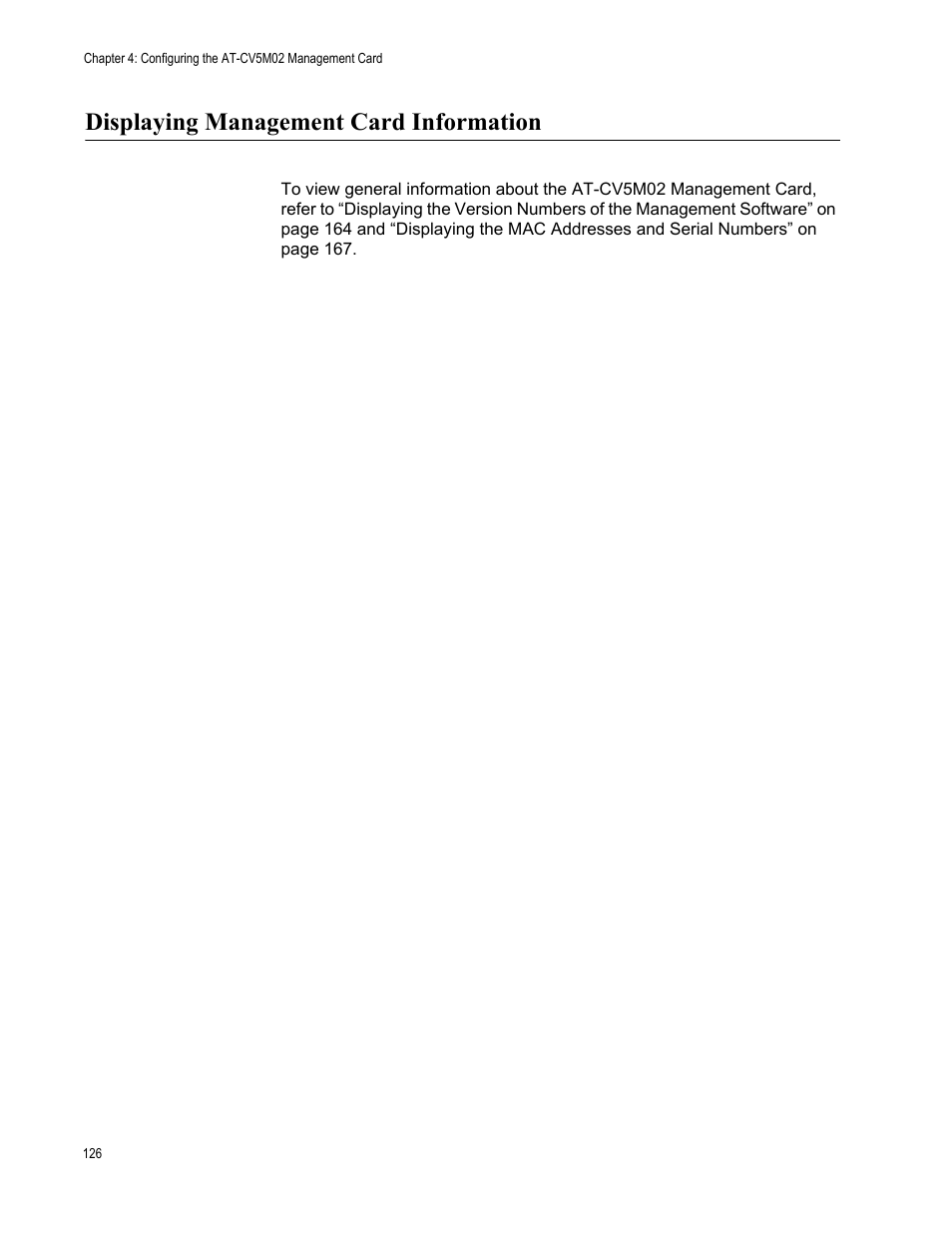 Displaying management card information | Allied Telesis AT-S99 User Manual | Page 126 / 320