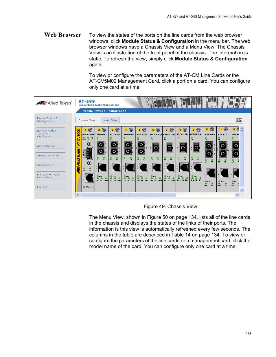 Web browser, Chassis view | Allied Telesis AT-S99 User Manual | Page 133 / 320