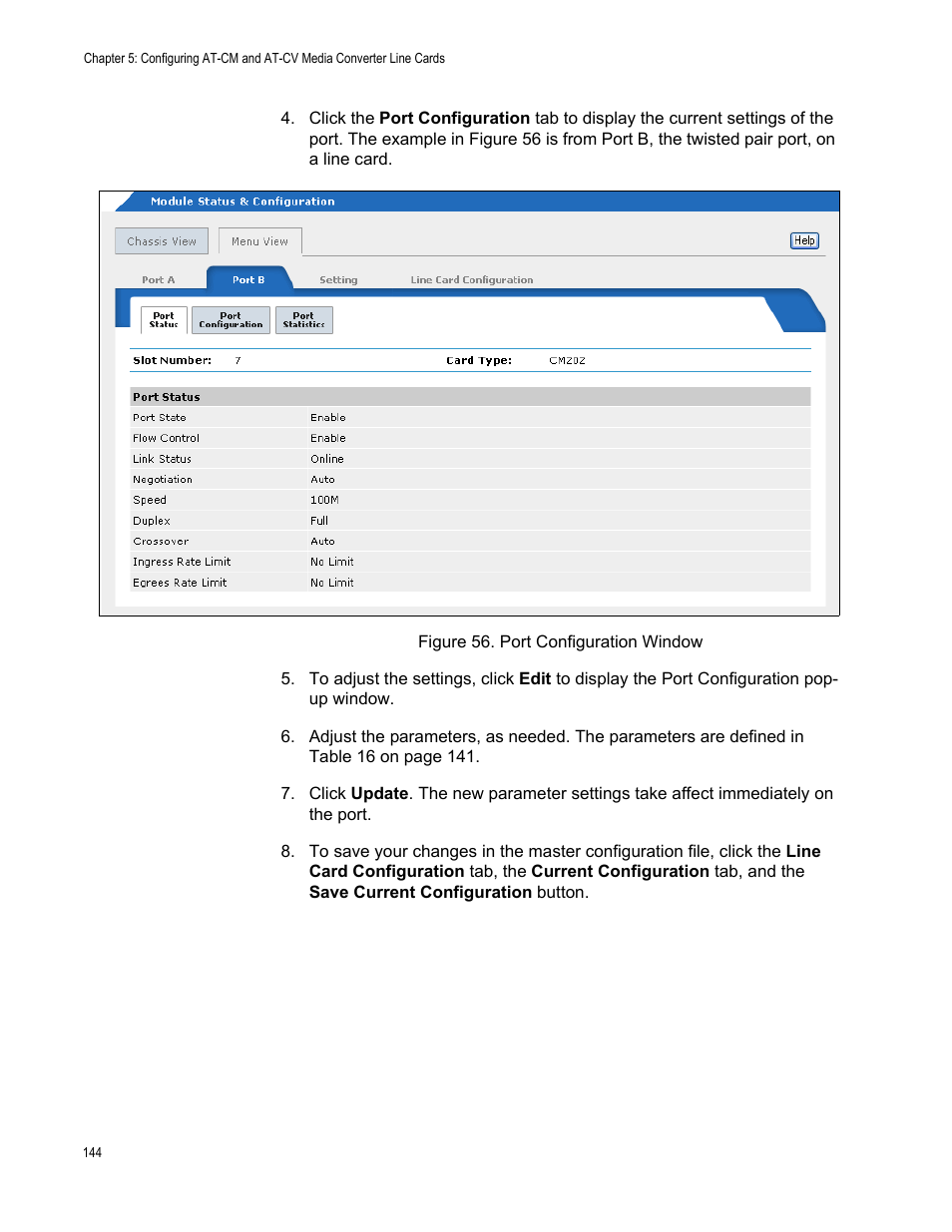 Figure 57. port configuration window | Allied Telesis AT-S99 User Manual | Page 144 / 320