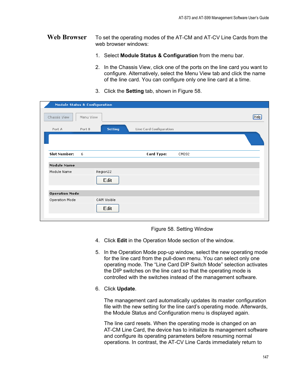 Web browser, Figure 59. setting window | Allied Telesis AT-S99 User Manual | Page 147 / 320