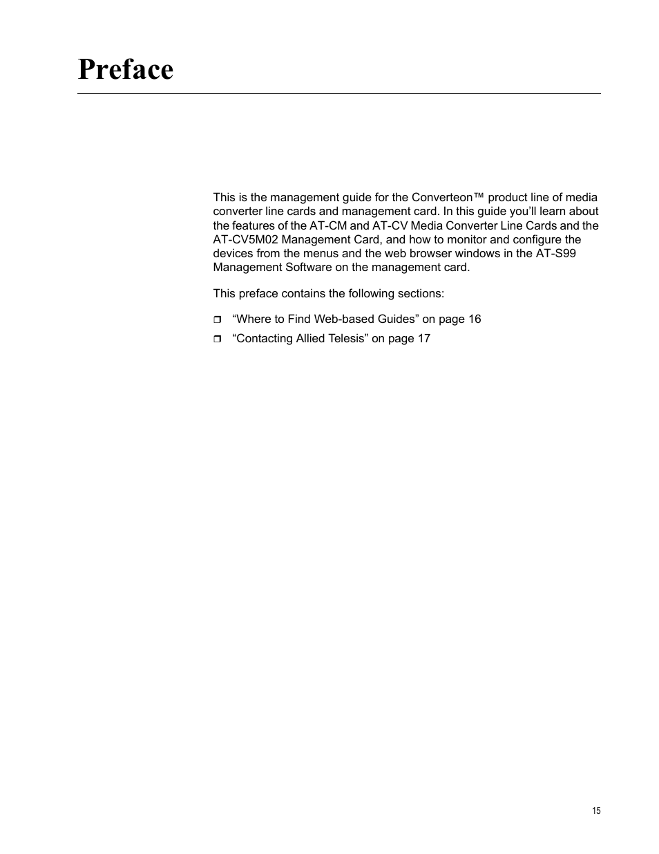 Preface | Allied Telesis AT-S99 User Manual | Page 15 / 320