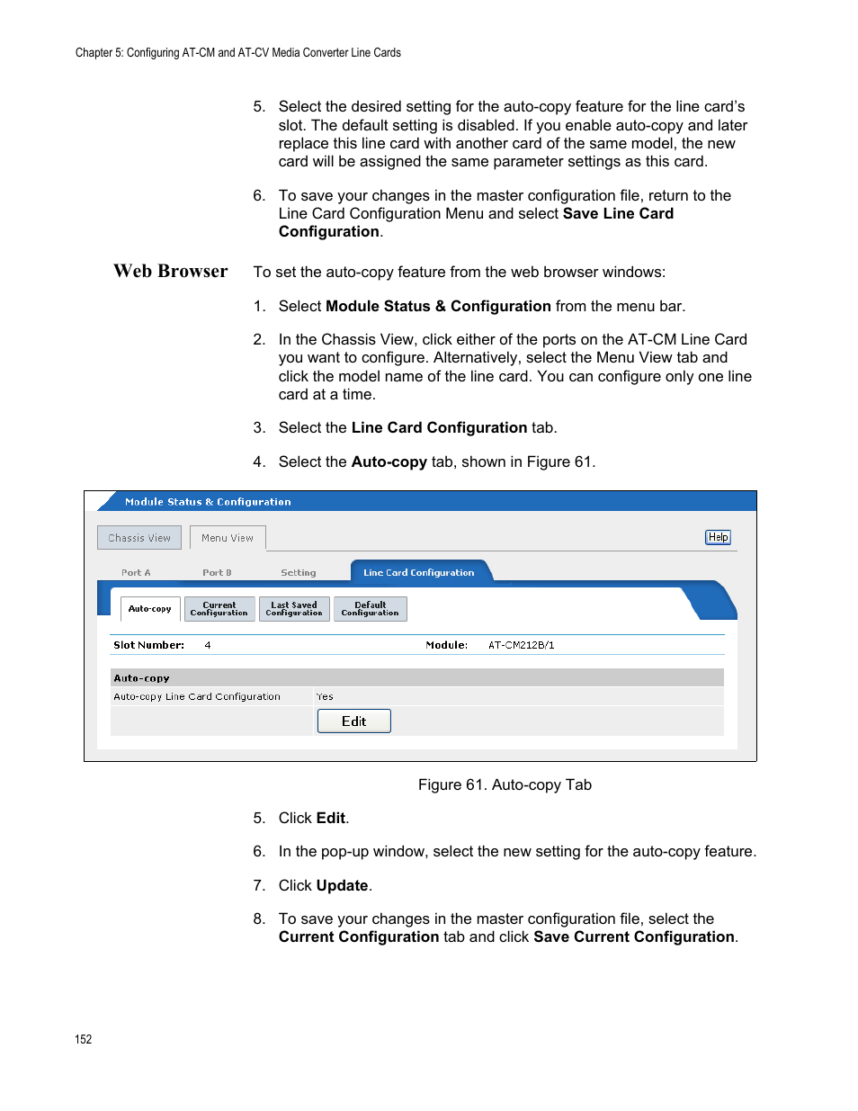 Web browser, Figure 62. auto-copy tab | Allied Telesis AT-S99 User Manual | Page 152 / 320