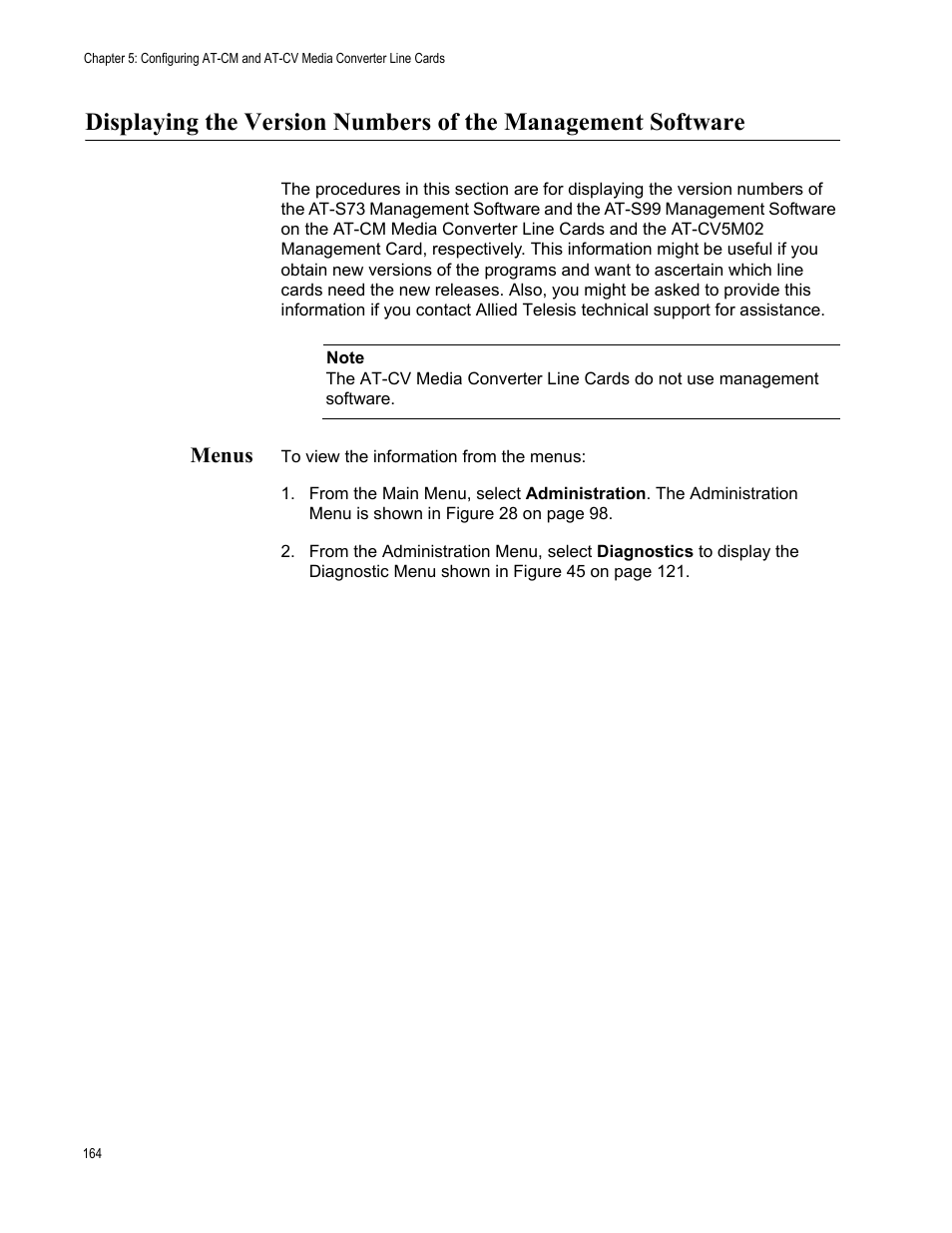 Menus | Allied Telesis AT-S99 User Manual | Page 164 / 320