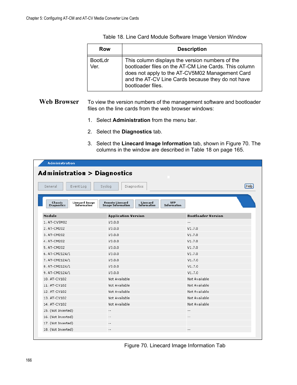 Web browser, Figure 71. linecard image information tab | Allied Telesis AT-S99 User Manual | Page 166 / 320