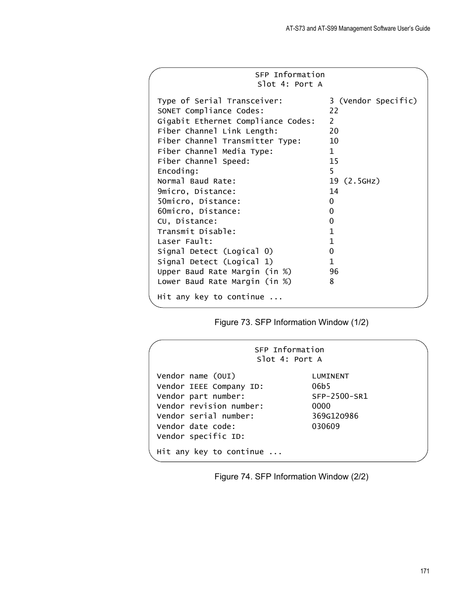 Figure 73 an, Figure 74 | Allied Telesis AT-S99 User Manual | Page 171 / 320