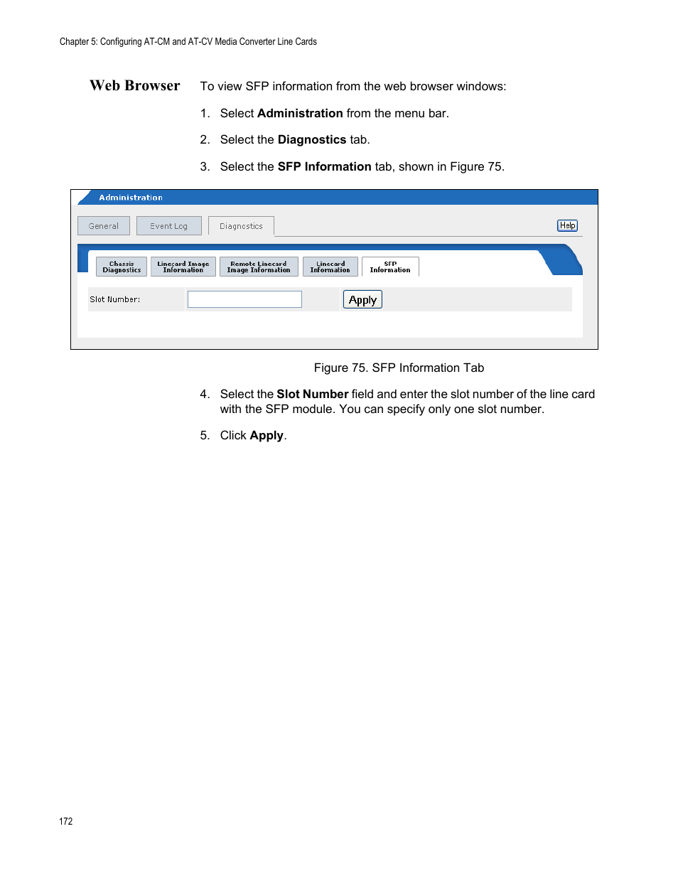 Web browser, Figure 76. sfp information tab | Allied Telesis AT-S99 User Manual | Page 172 / 320