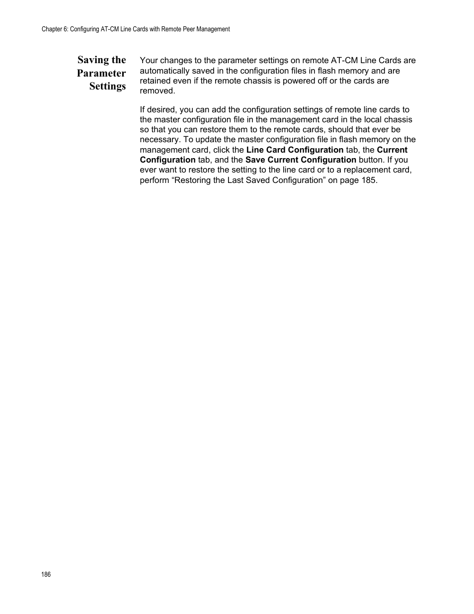 Saving the parameter settings | Allied Telesis AT-S99 User Manual | Page 186 / 320