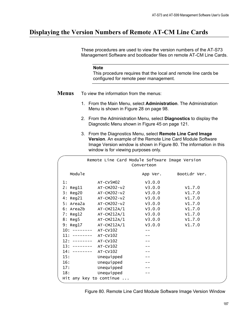 Menus | Allied Telesis AT-S99 User Manual | Page 187 / 320
