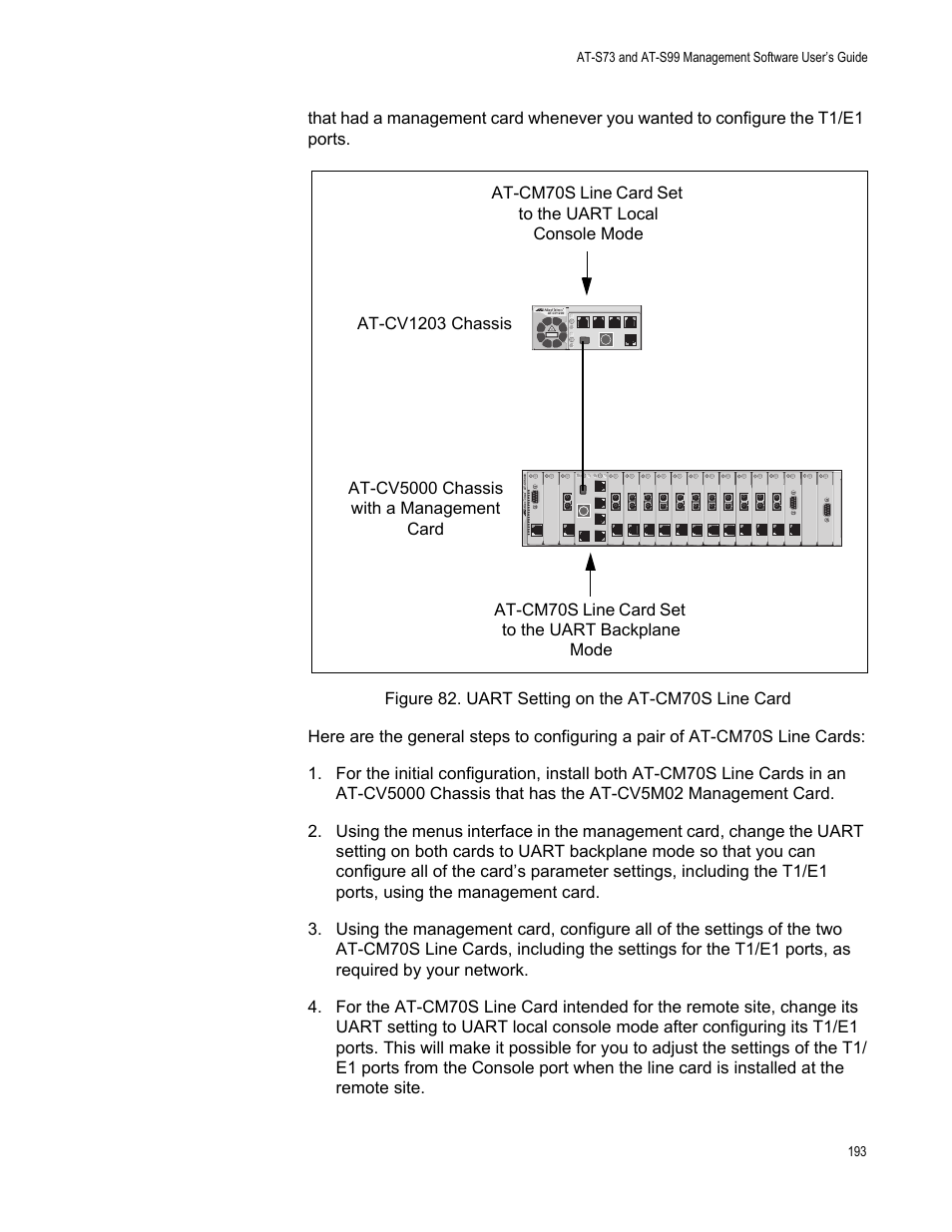 Figure 83. uart setting on the at-cm70s line card | Allied Telesis AT-S99 User Manual | Page 193 / 320