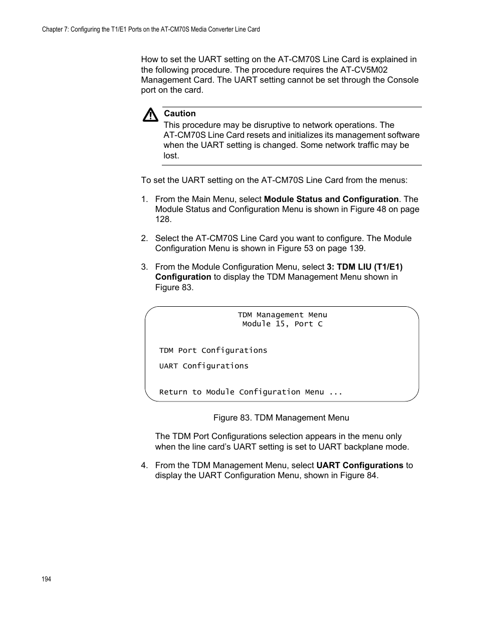 Figure 84. tdm management menu | Allied Telesis AT-S99 User Manual | Page 194 / 320