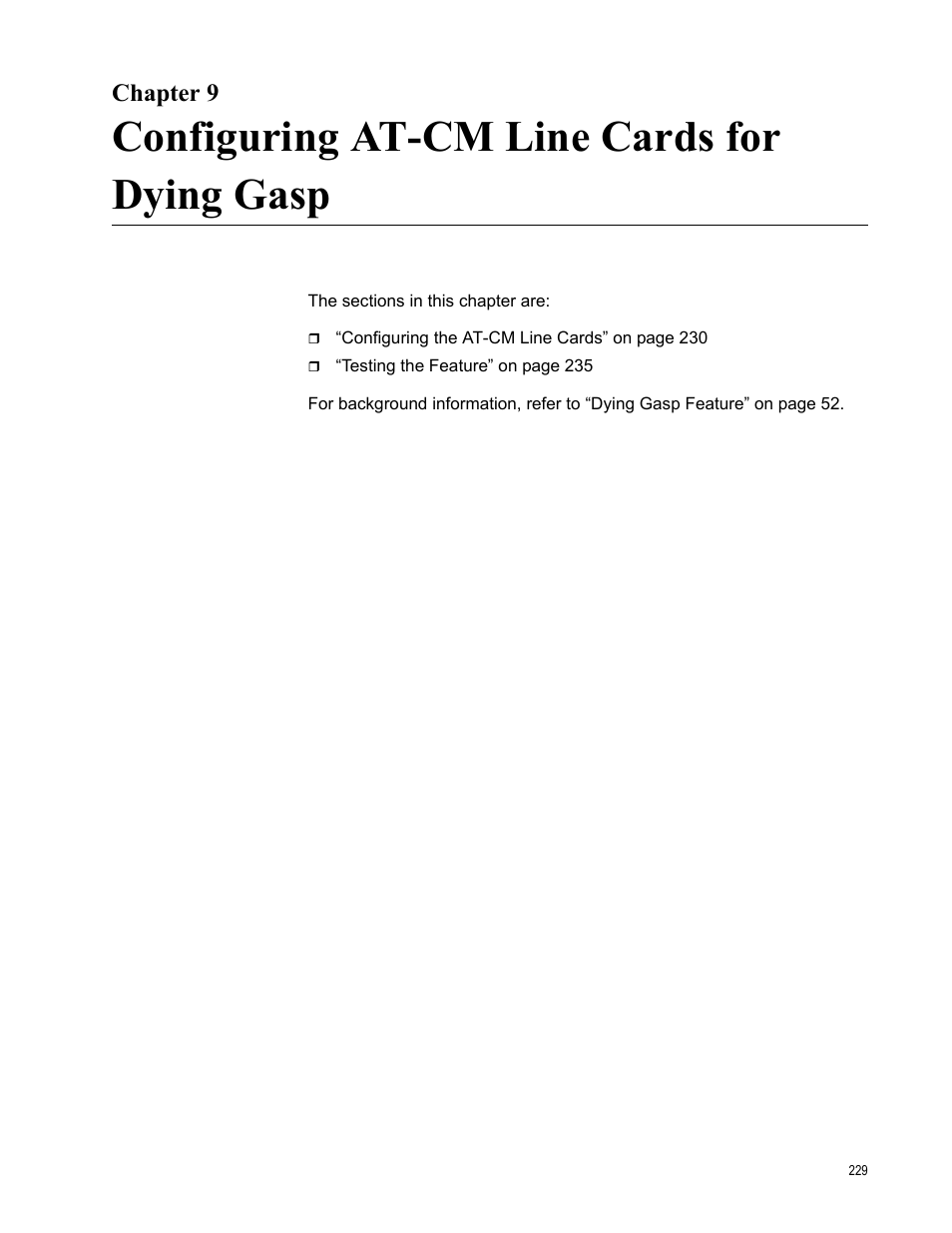 Chapter 9, Configuring at-cm line cards for dying gasp | Allied Telesis AT-S99 User Manual | Page 229 / 320
