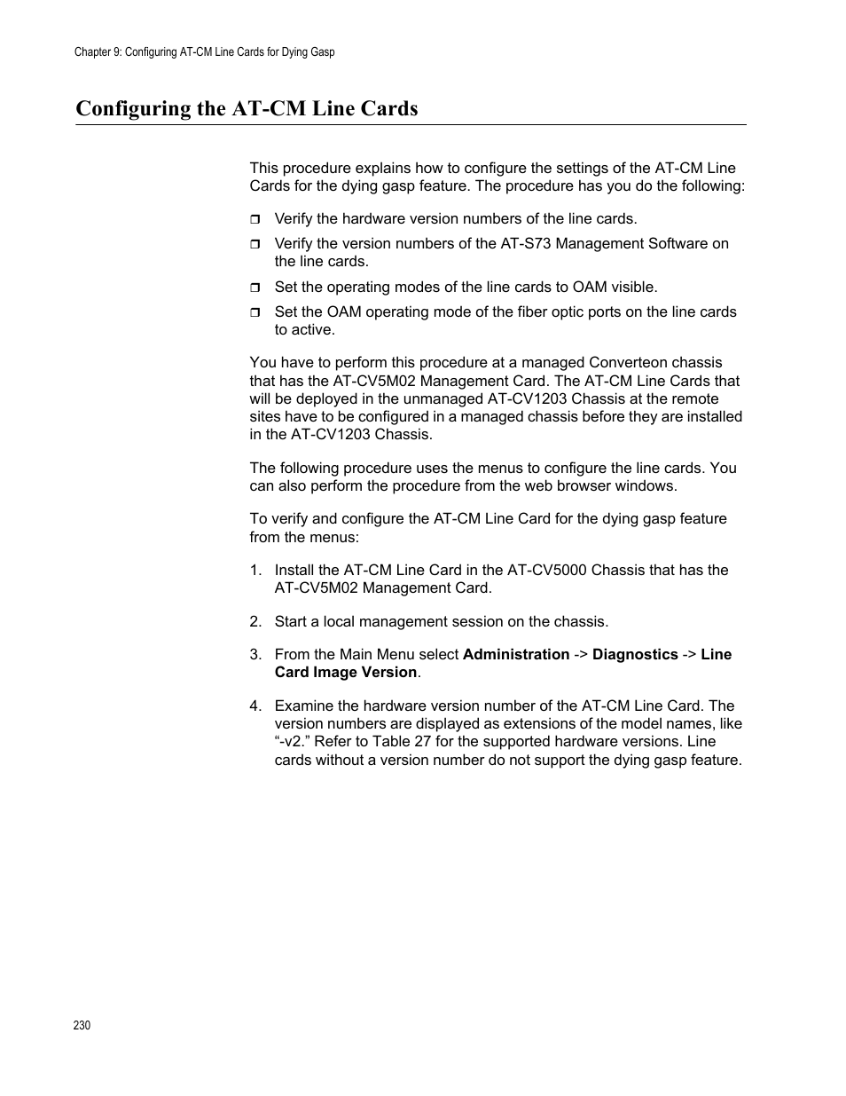 Configuring the at-cm line cards | Allied Telesis AT-S99 User Manual | Page 230 / 320