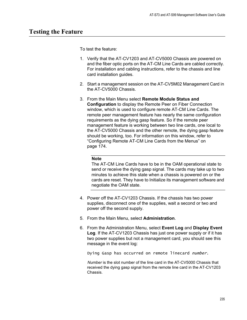 Testing the feature | Allied Telesis AT-S99 User Manual | Page 235 / 320