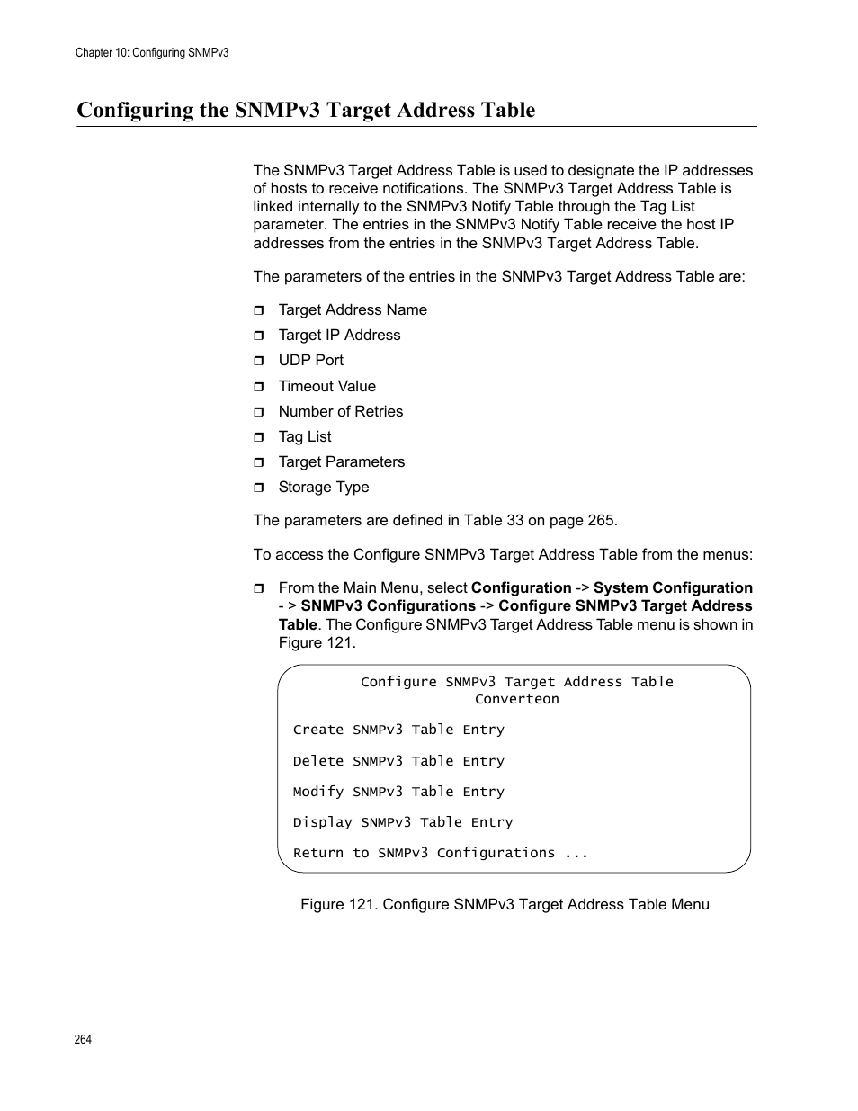 Configuring the snmpv3 target address table | Allied Telesis AT-S99 User Manual | Page 264 / 320