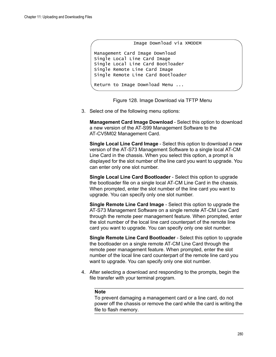 Figure 129. image download via tftp menu | Allied Telesis AT-S99 User Manual | Page 280 / 320