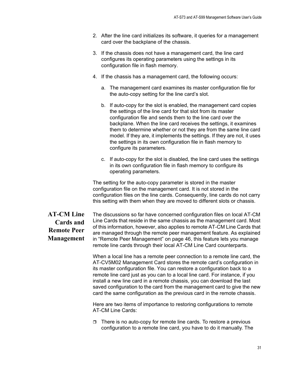 At-cm line cards and remote peer management | Allied Telesis AT-S99 User Manual | Page 31 / 320