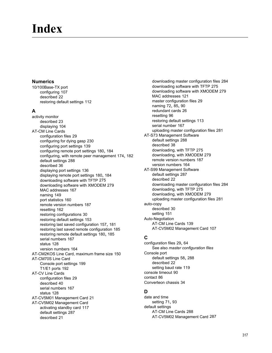 Index, Numerics | Allied Telesis AT-S99 User Manual | Page 317 / 320