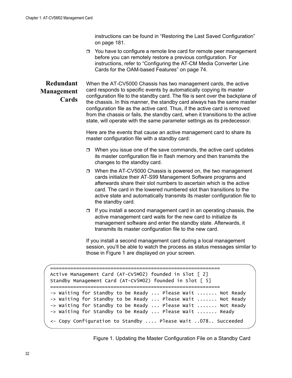 Redundant management cards | Allied Telesis AT-S99 User Manual | Page 32 / 320
