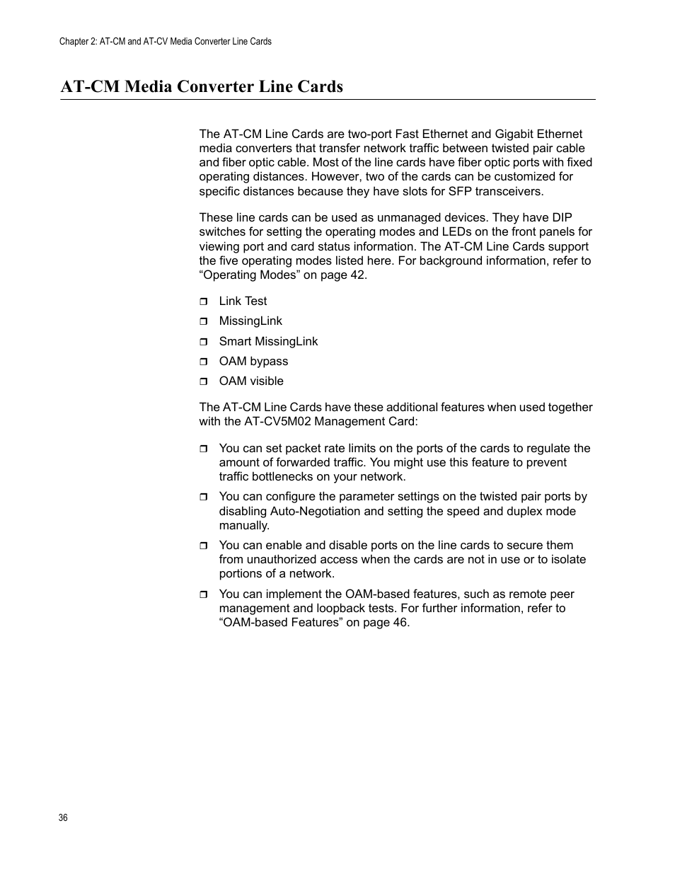 At-cm media converter line cards | Allied Telesis AT-S99 User Manual | Page 36 / 320