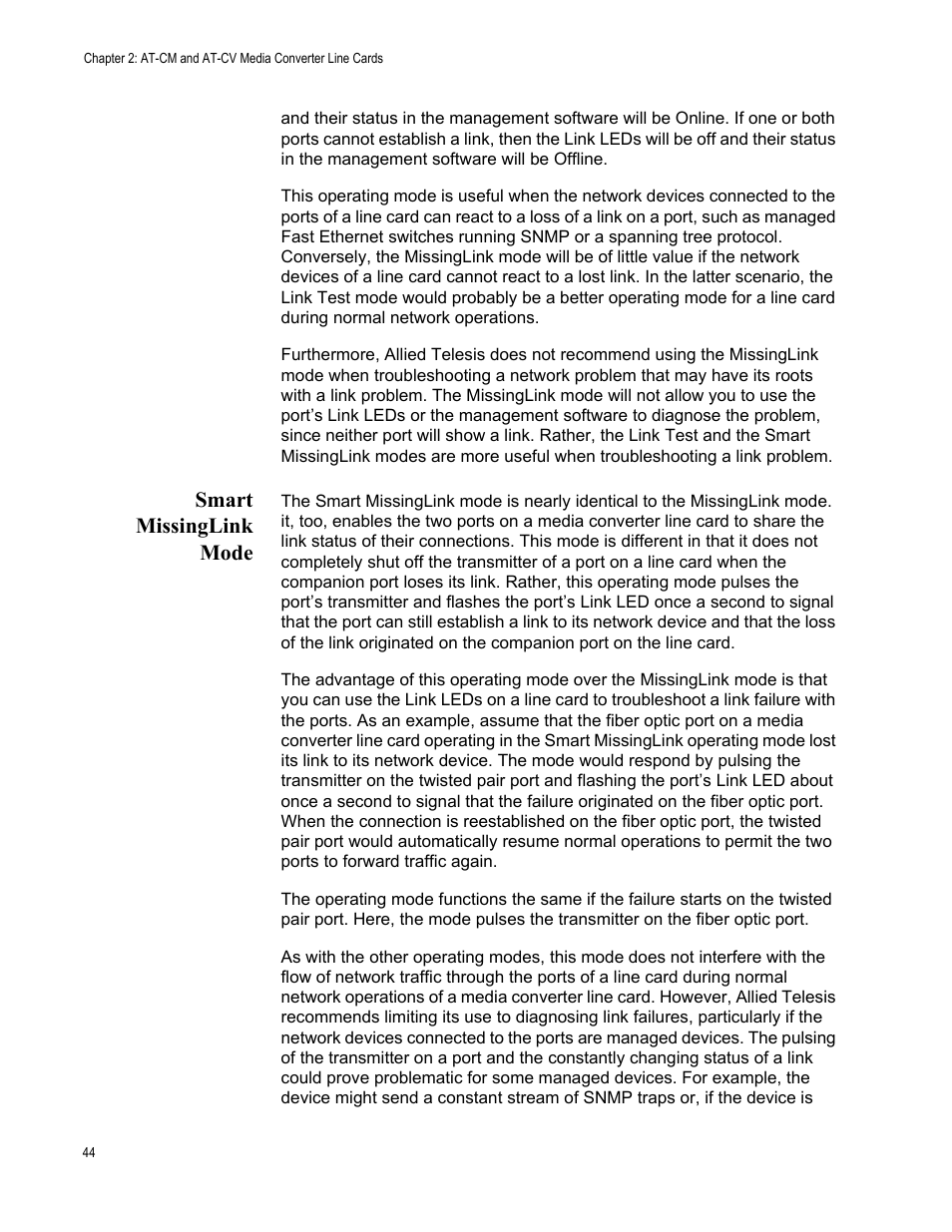 Smart missinglink mode | Allied Telesis AT-S99 User Manual | Page 44 / 320