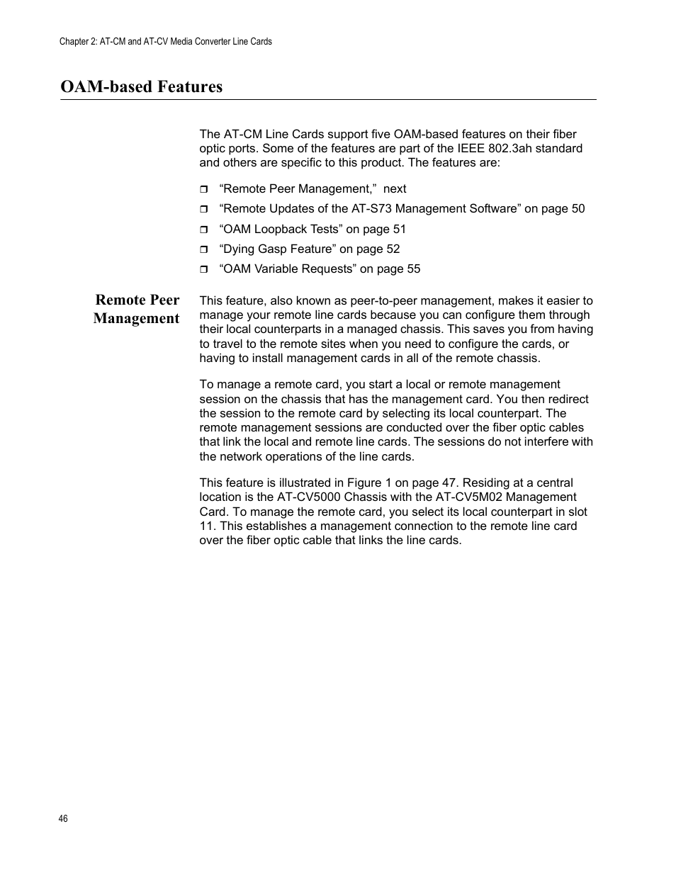 Oam-based features, Remote peer management | Allied Telesis AT-S99 User Manual | Page 46 / 320
