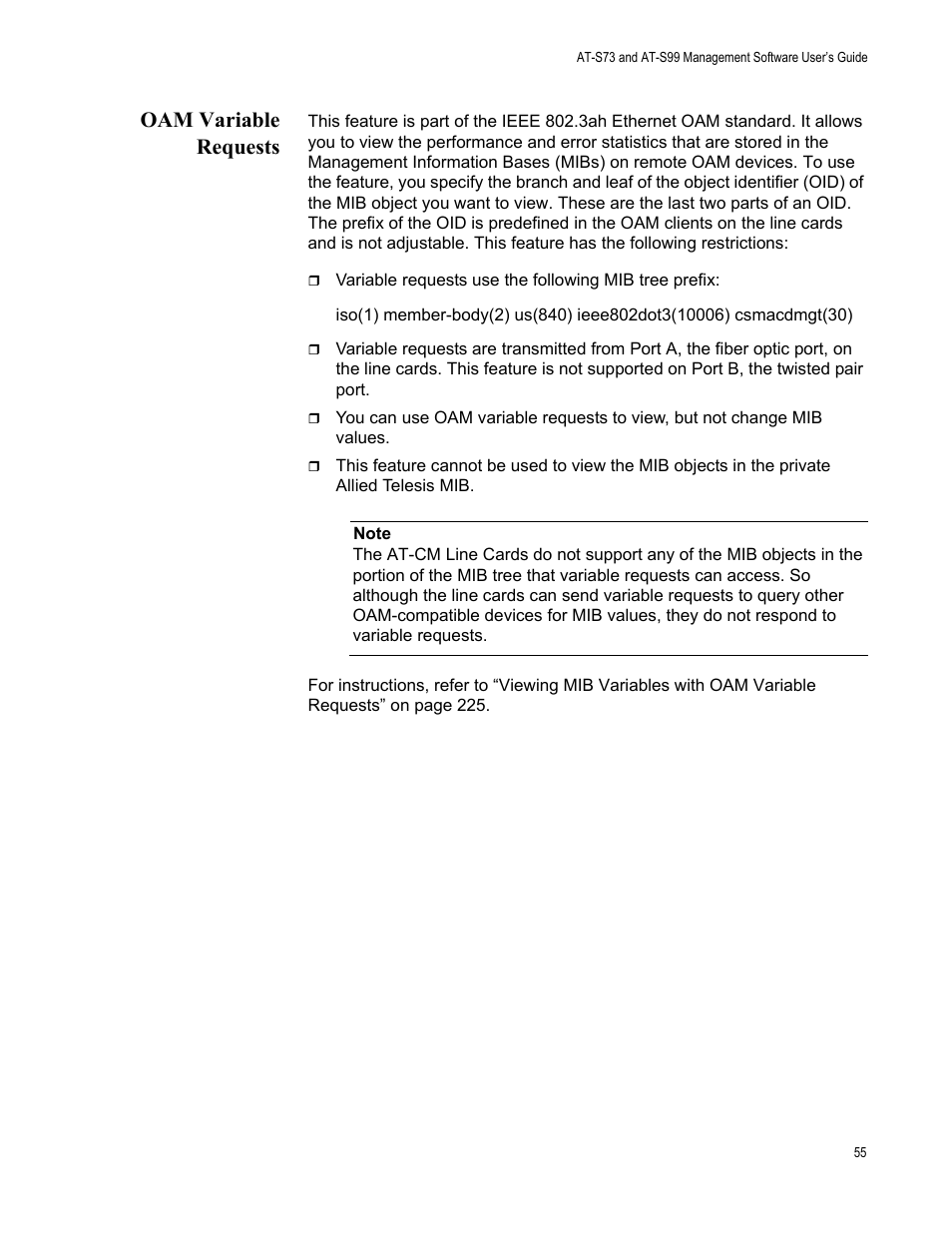Oam variable requests | Allied Telesis AT-S99 User Manual | Page 55 / 320