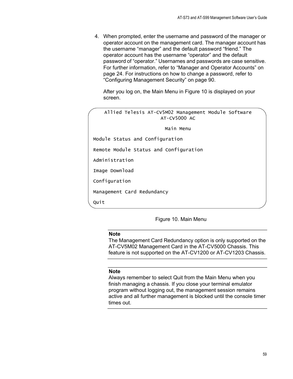 Figure 11. main menu | Allied Telesis AT-S99 User Manual | Page 59 / 320