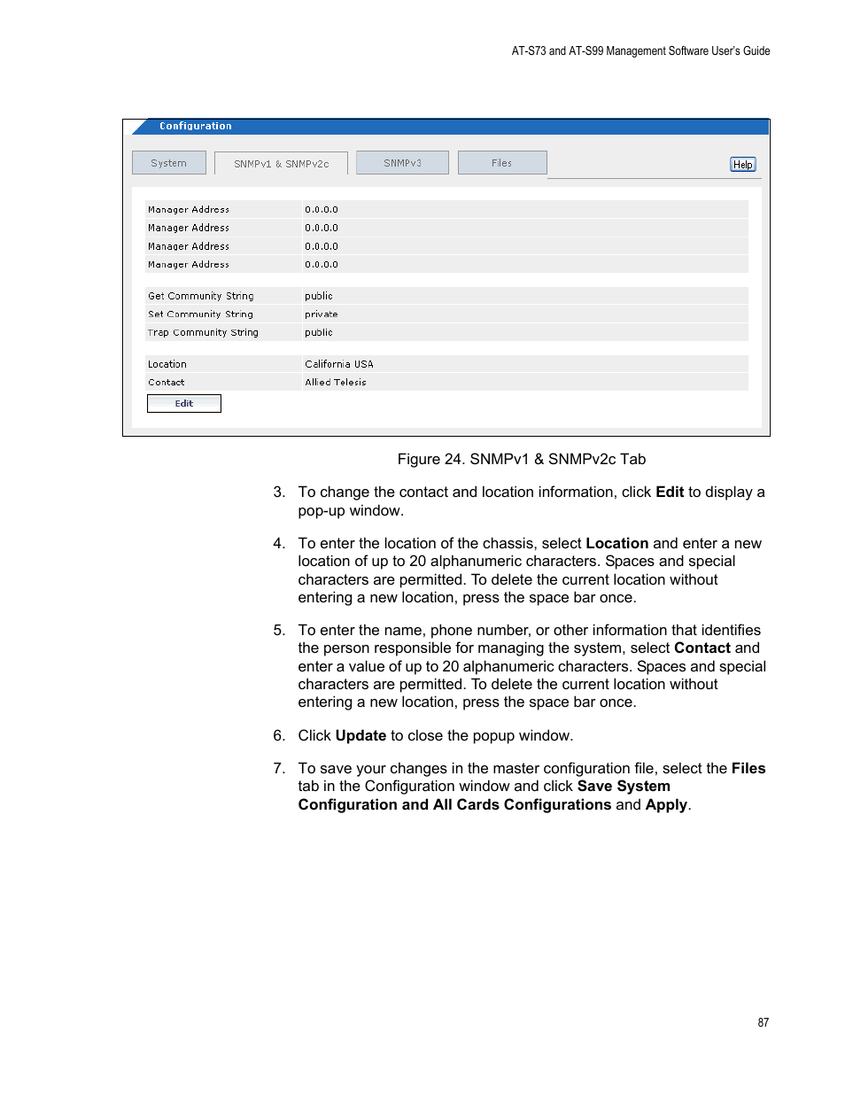 Figure 25. snmpv1 & snmpv2c tab, Figure 24 | Allied Telesis AT-S99 User Manual | Page 87 / 320