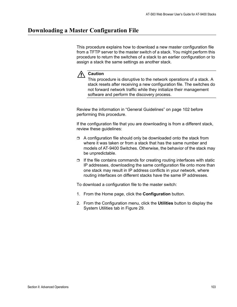 Downloading a master configuration file | Allied Telesis AT-S63 User Manual | Page 103 / 246