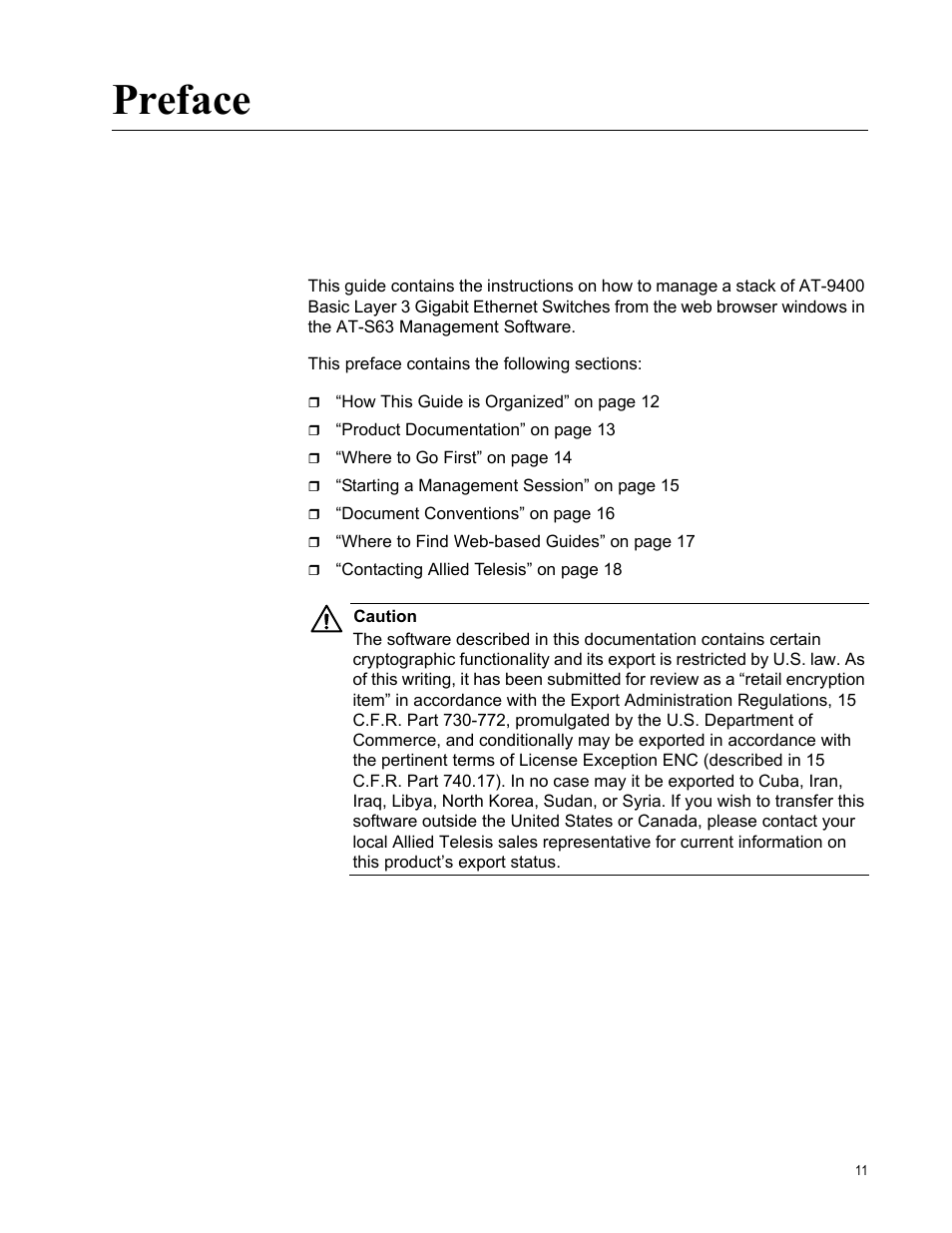 Preface | Allied Telesis AT-S63 User Manual | Page 11 / 246