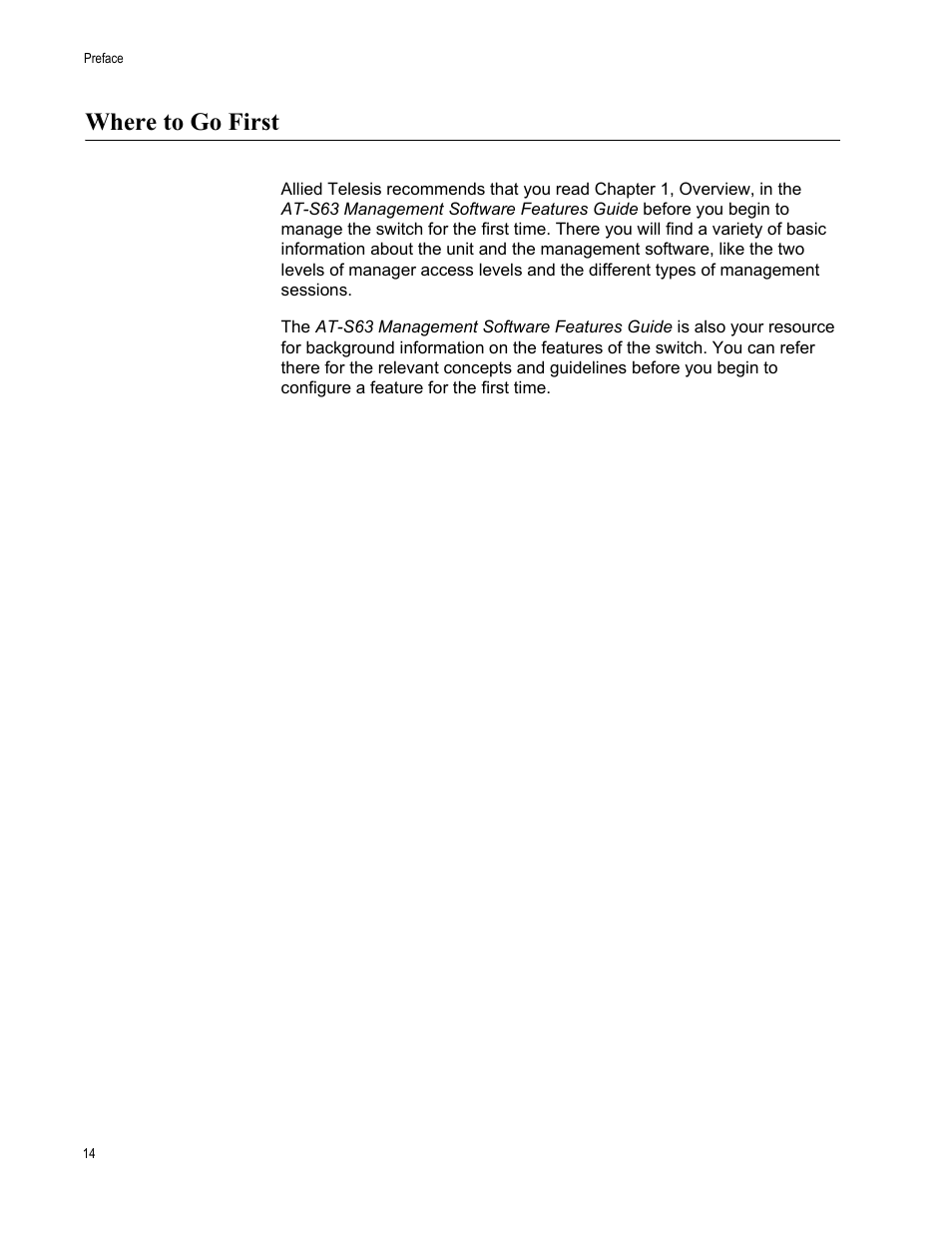 Where to go first | Allied Telesis AT-S63 User Manual | Page 14 / 246