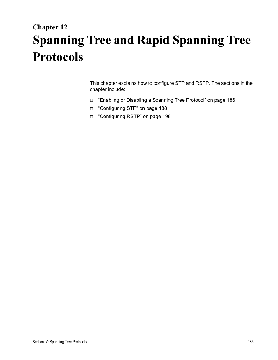 Chapter 12, Spanning tree and rapid spanning tree protocols | Allied Telesis AT-S63 User Manual | Page 185 / 246