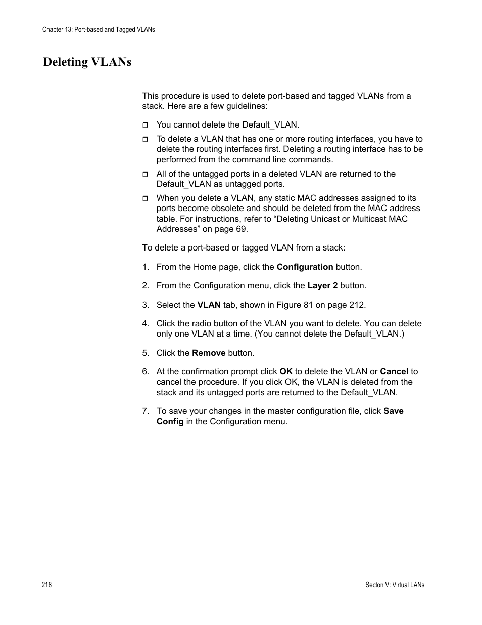 Deleting vlans | Allied Telesis AT-S63 User Manual | Page 218 / 246