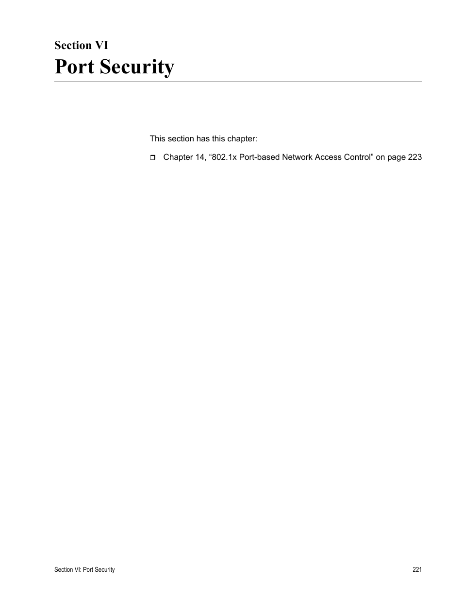 Section vi, Port security, Section vi: port security | Allied Telesis AT-S63 User Manual | Page 221 / 246