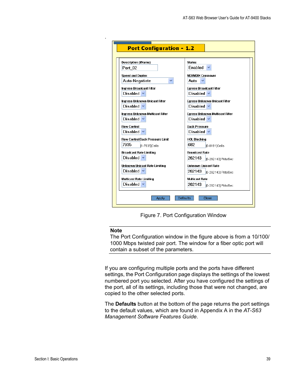 Figure 7: port configuration window | Allied Telesis AT-S63 User Manual | Page 39 / 246