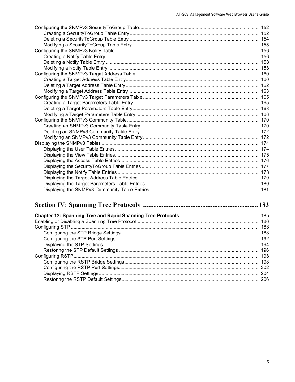 Allied Telesis AT-S63 User Manual | Page 5 / 246