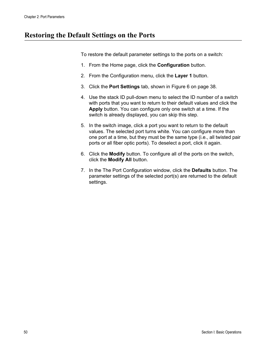 Restoring the default settings on the ports | Allied Telesis AT-S63 User Manual | Page 50 / 246