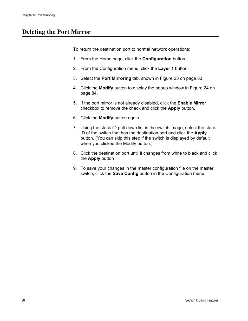 Deleting the port mirror | Allied Telesis AT-S63 User Manual | Page 90 / 246