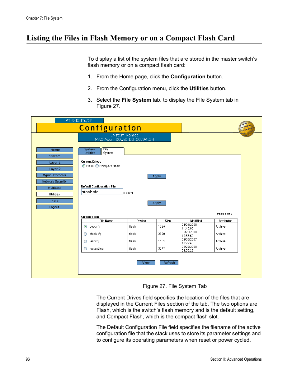 Figure 27: file system tab | Allied Telesis AT-S63 User Manual | Page 96 / 246